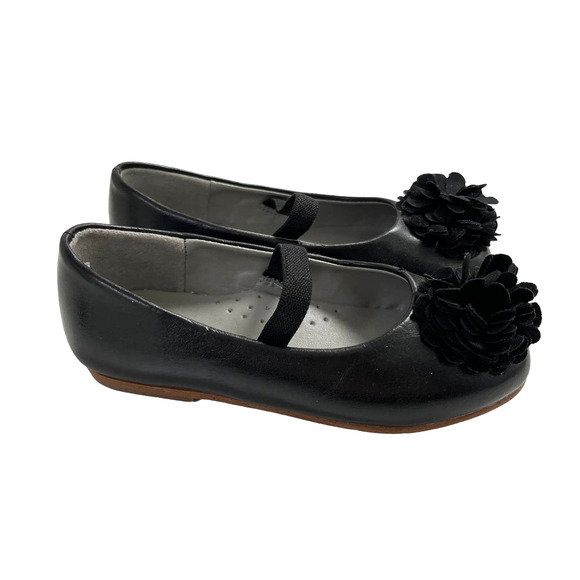 L'AMOUR Girls Black Flower Slip On Flats 8 - Picture 1 of 6